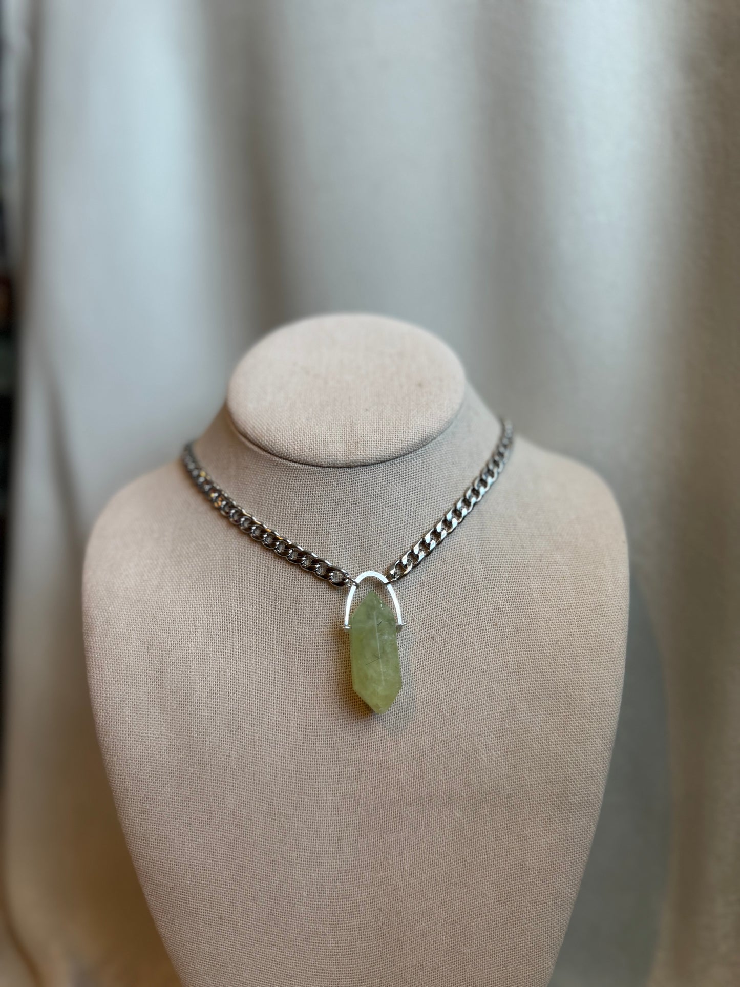 Prehnite Stainless Steel Pendant