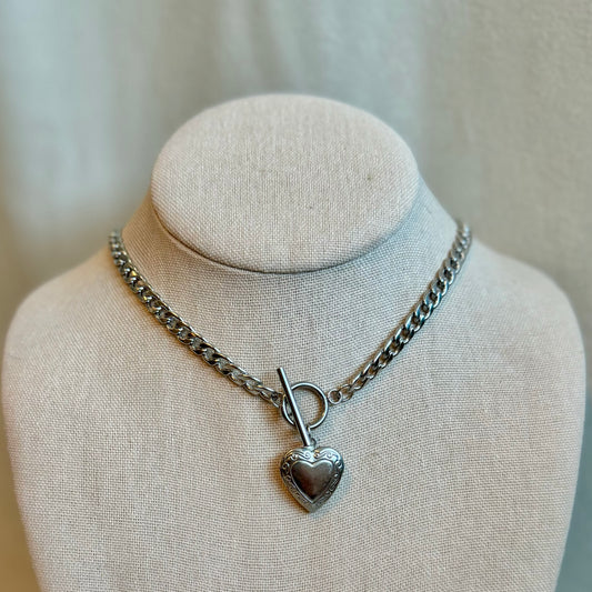 Heart Locket Silver Toggle Choker