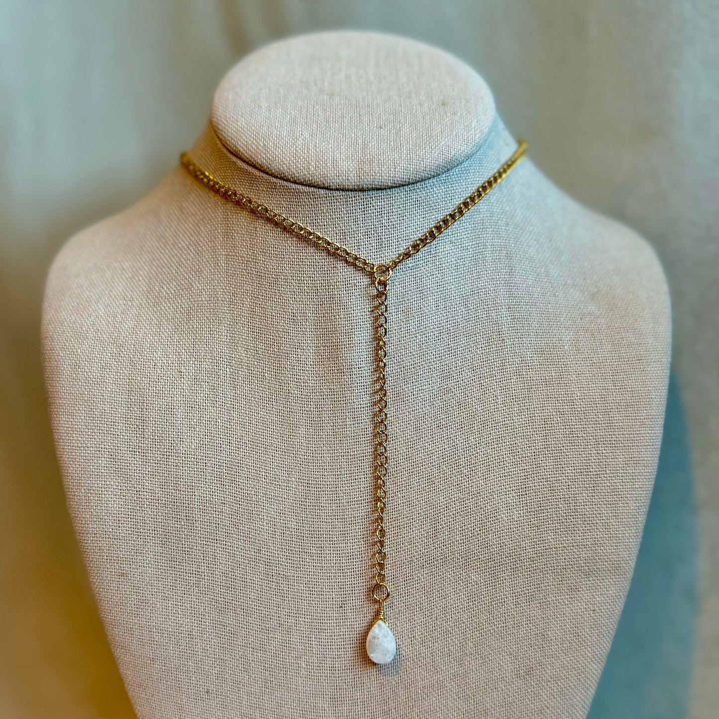 Moonstone Gold Lariat Necklace