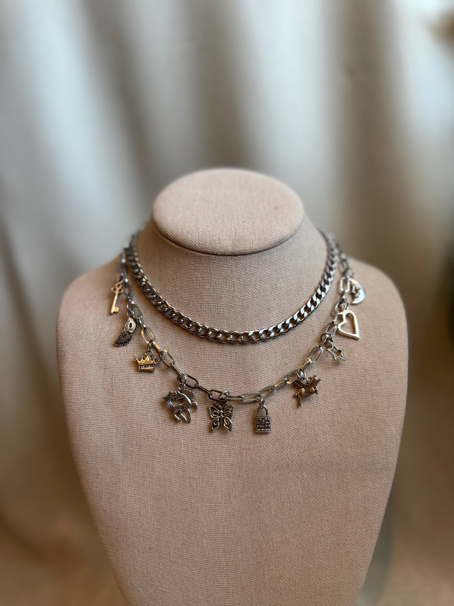 Layered Stainless Steel Charm Choker