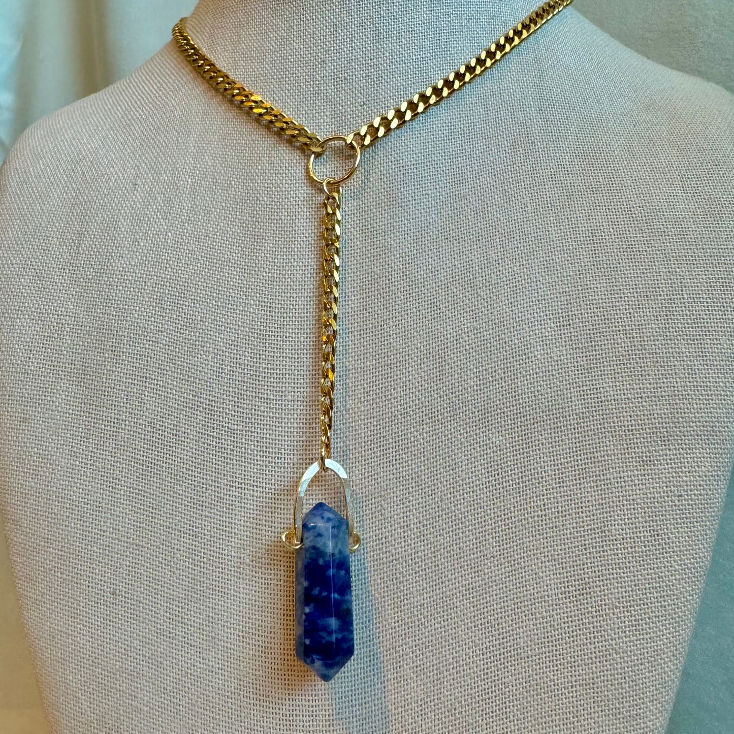 Sodalite Gold Lariat Necklace