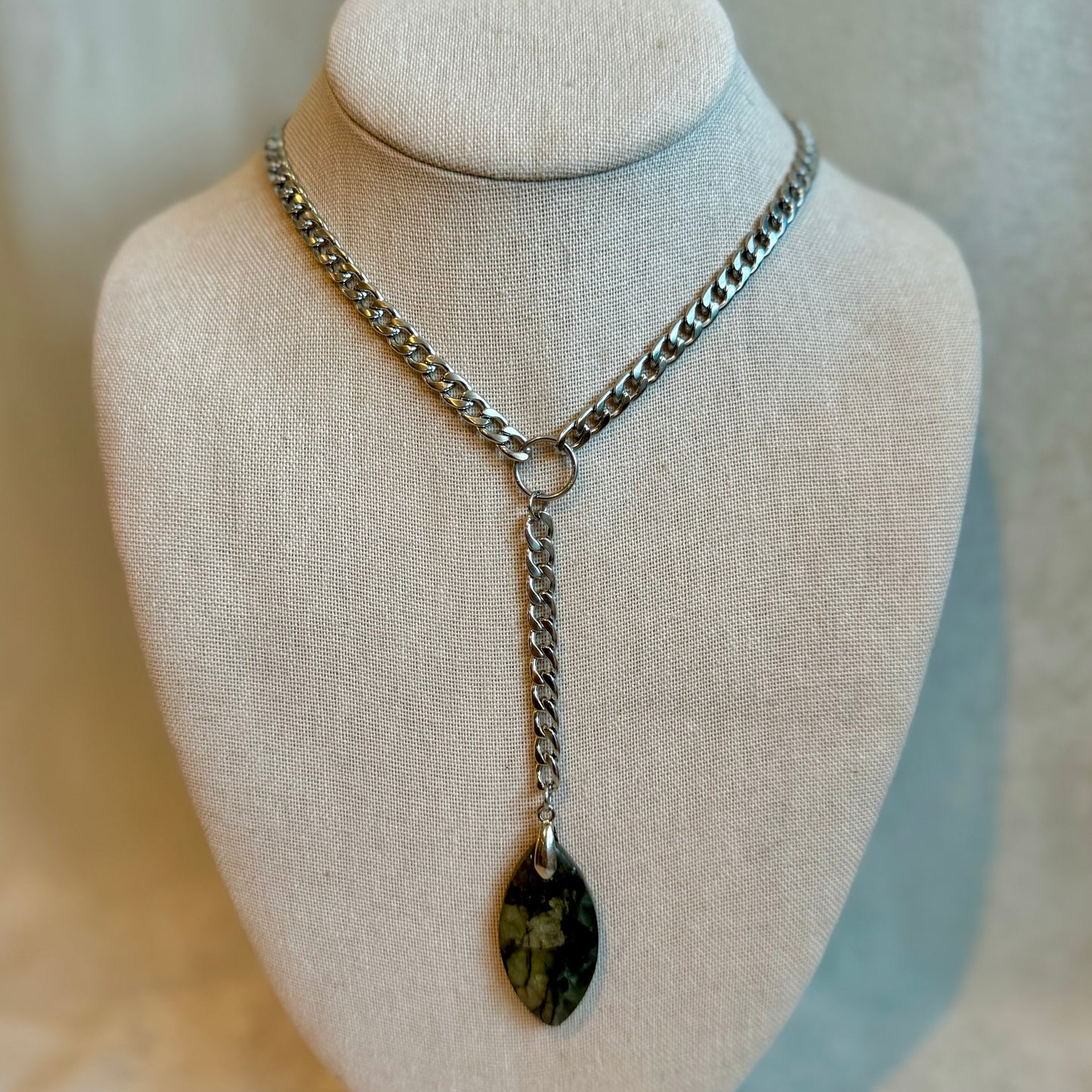 Labradorite Silver Lariat Necklace