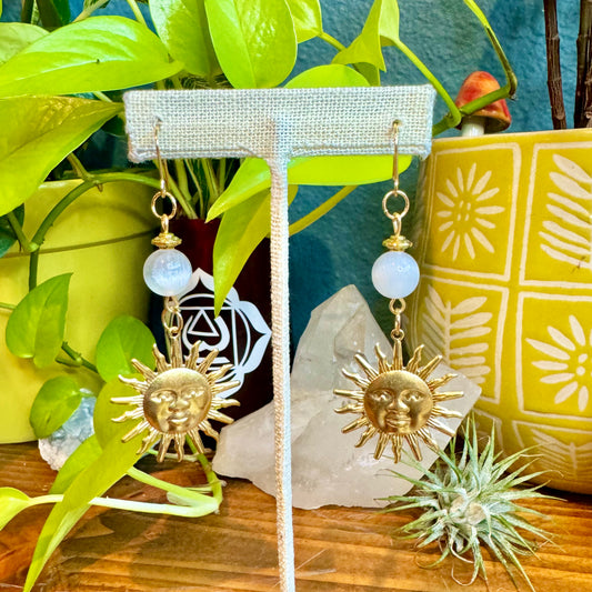 Selenite Brass Sun Earrings