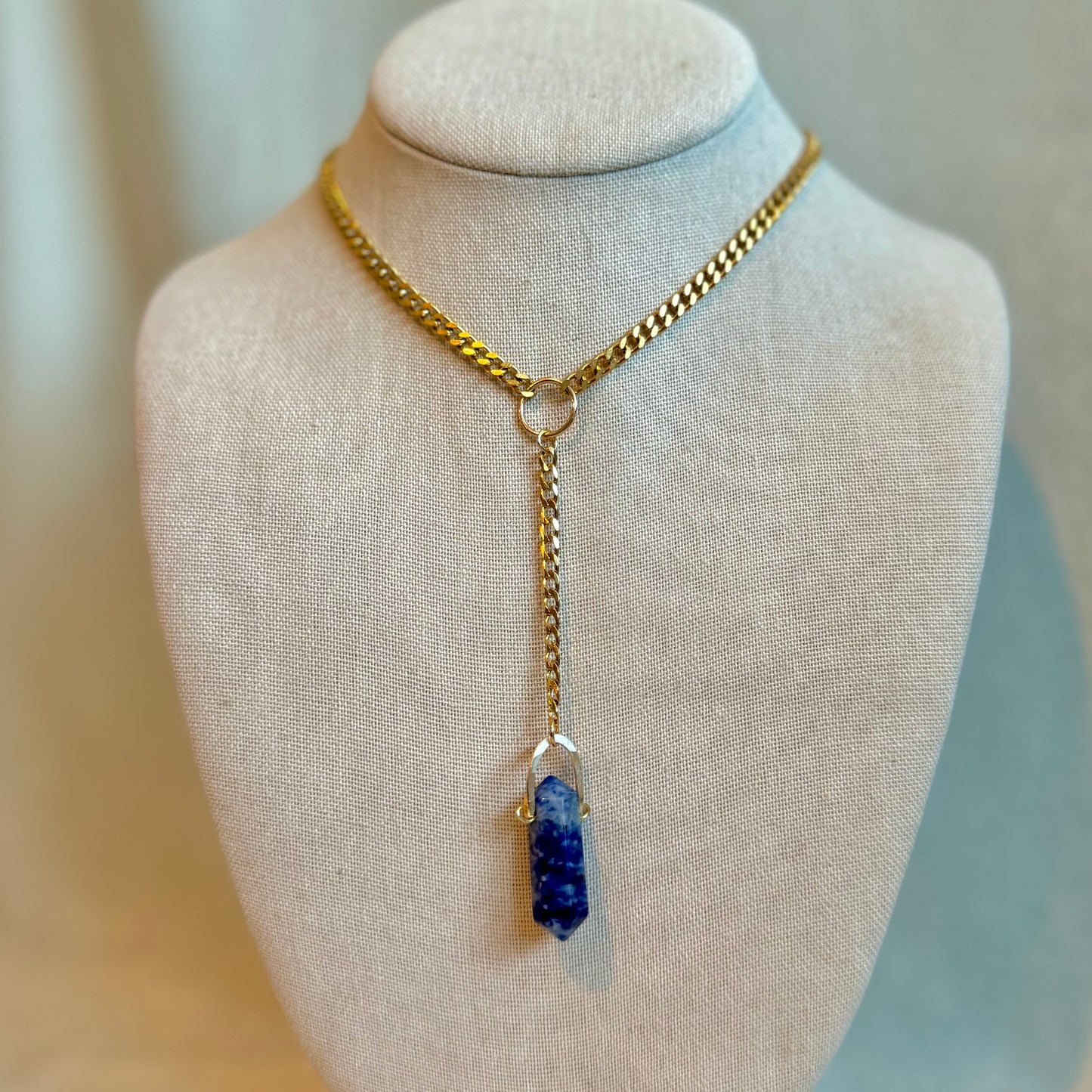 Sodalite Gold Lariat Necklace