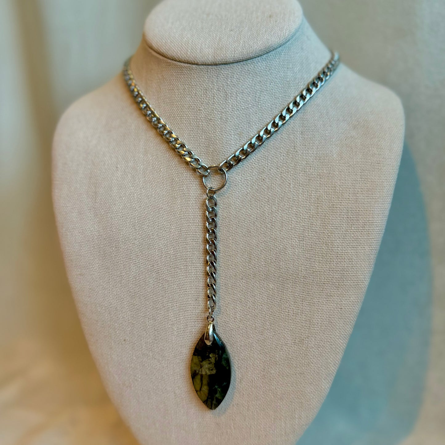 Labradorite Silver Lariat Necklace