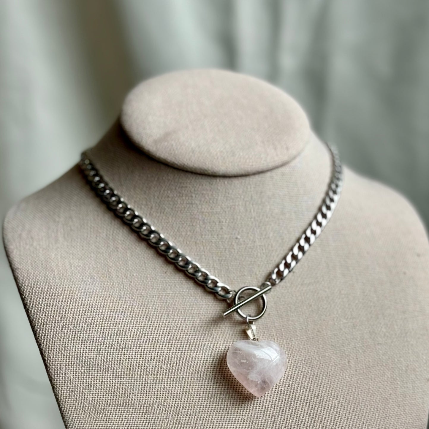Rose Quartz Heart Shaped Toggle choker