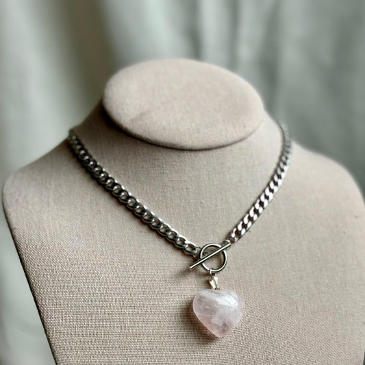 Rose Quartz Heart Shaped Toggle choker