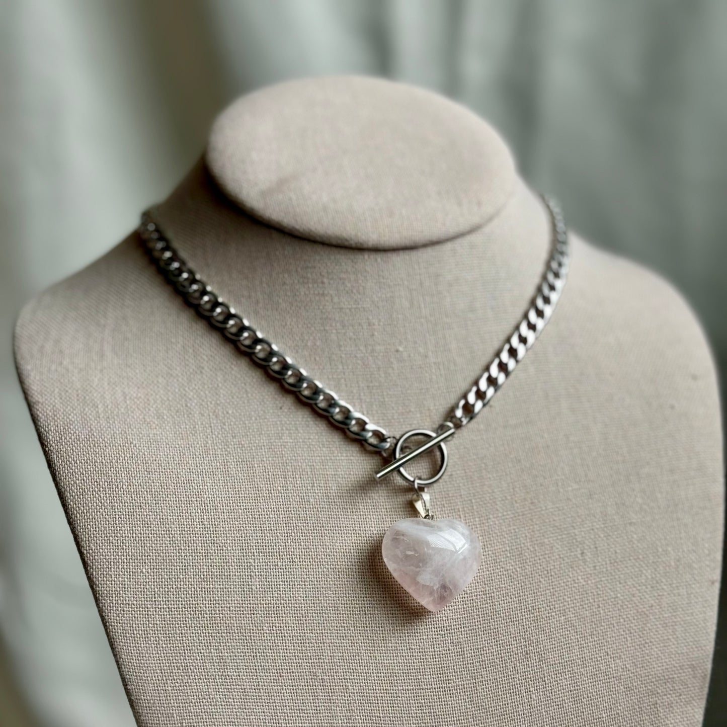 Rose Quartz Heart Shaped Toggle choker