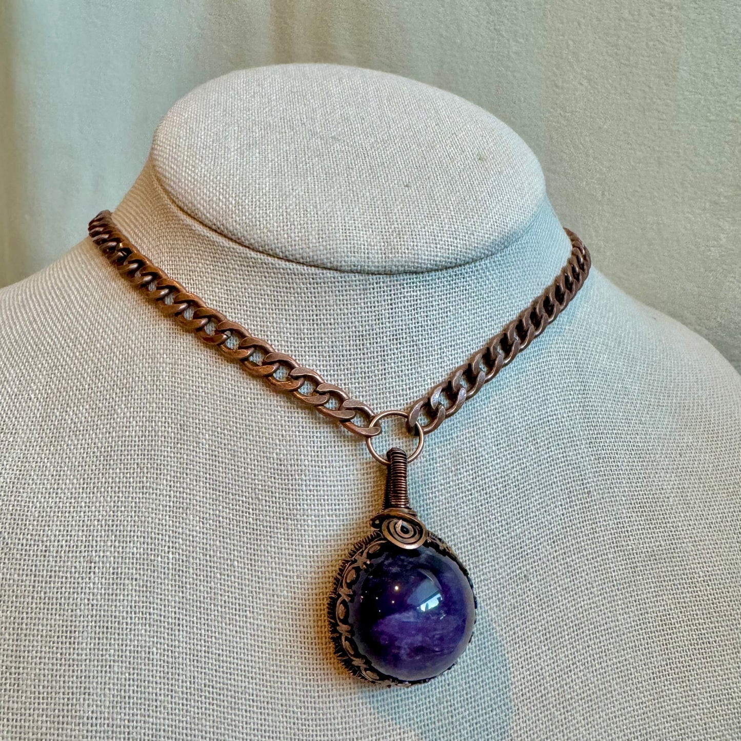 Amethyst Orb Antiqued Copper Necklace