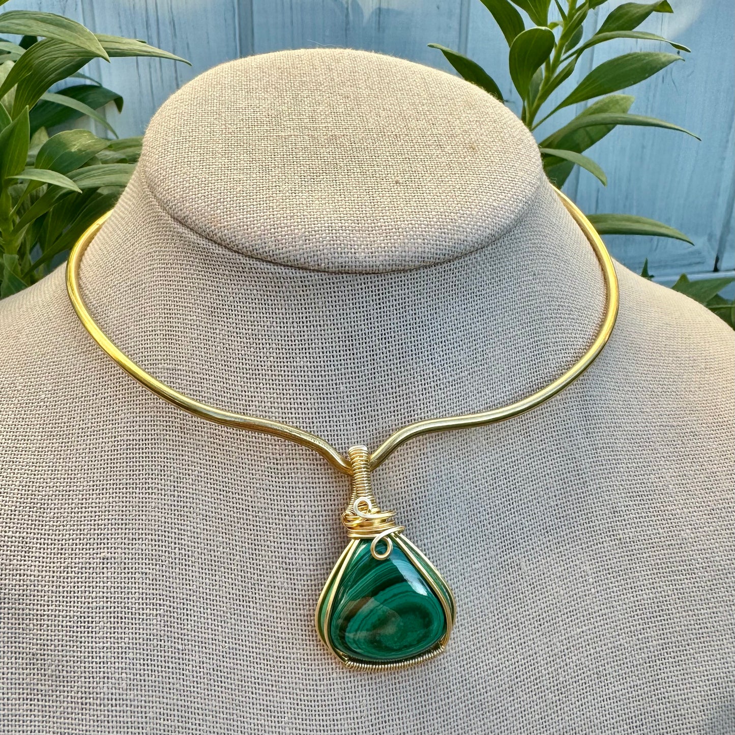 Malachite Brass Statement Pendant