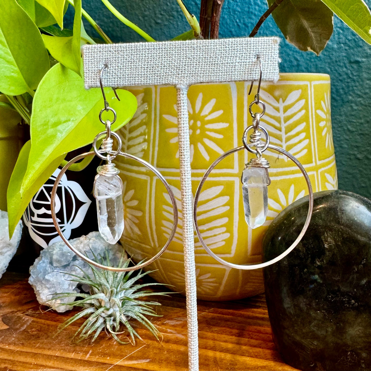 Clear Quartz Silver Hoops