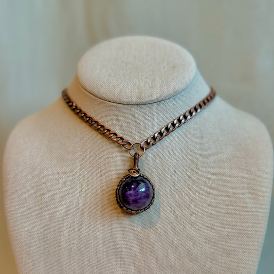 Amethyst Orb Antiqued Copper Necklace