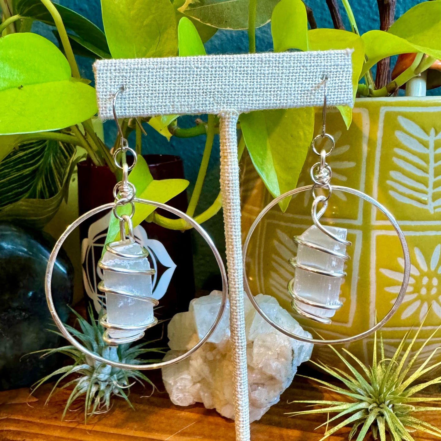Selenite Silver Hoops
