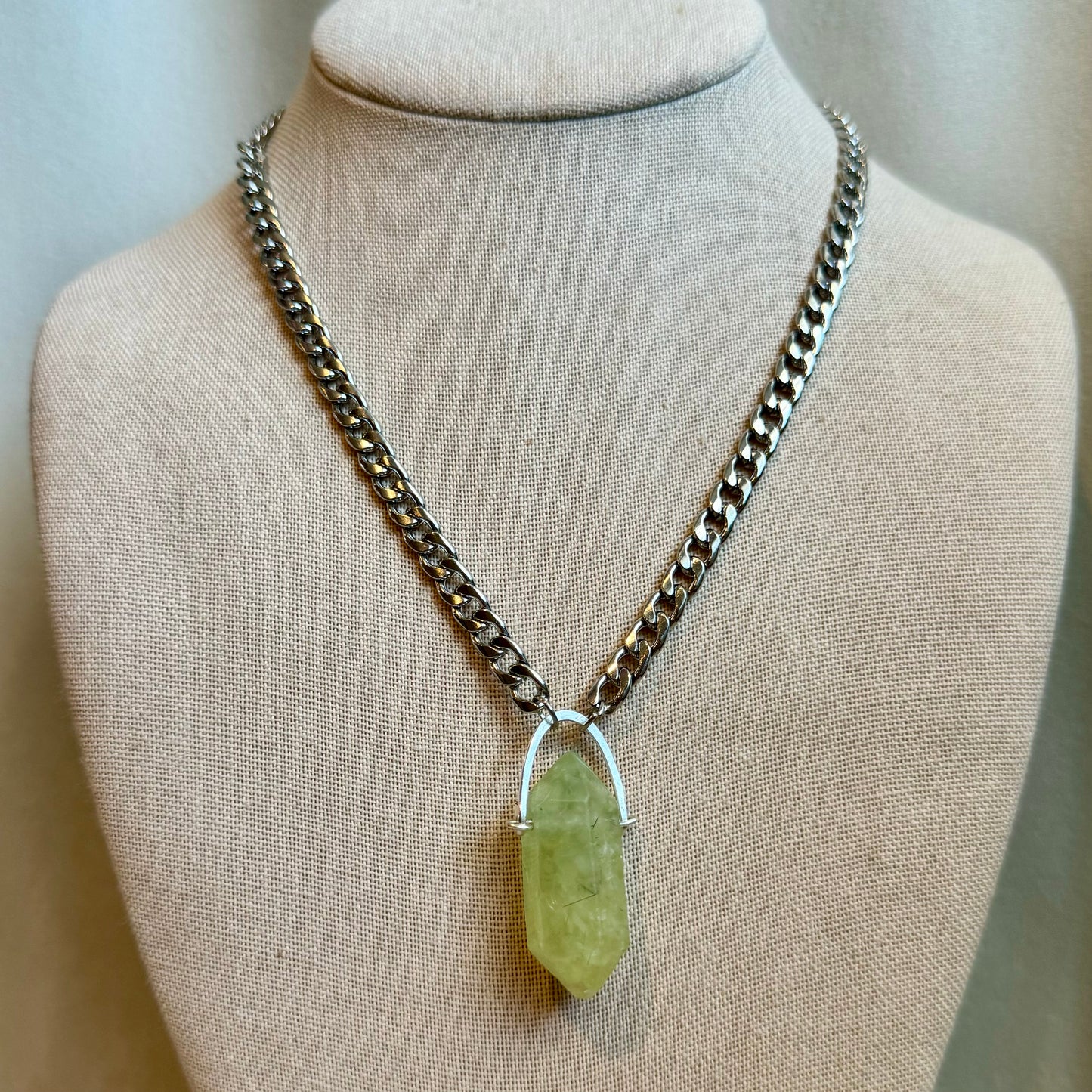 Prehnite Stainless Steel Pendant