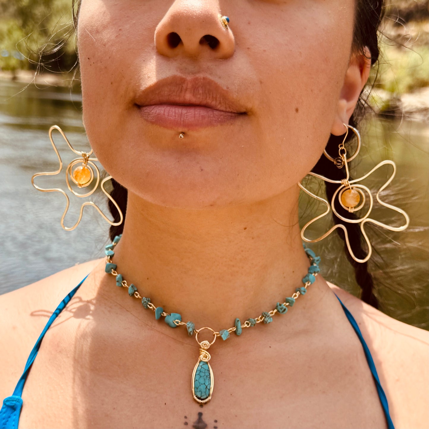 Citrine Sunburst Abstract Earrings