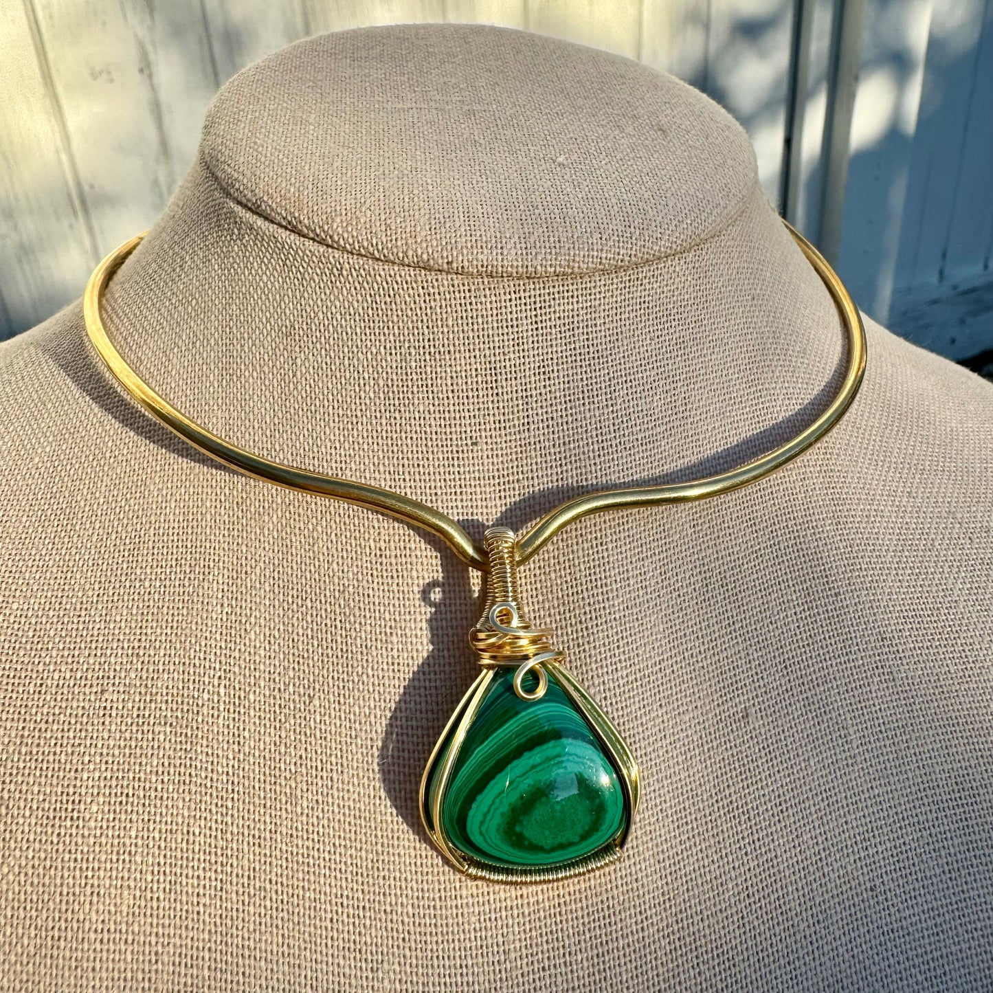 Malachite Brass Statement Pendant