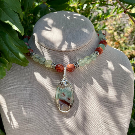 Chrysoprase Prehnite Aventurine Fire Agate Beaded Choker