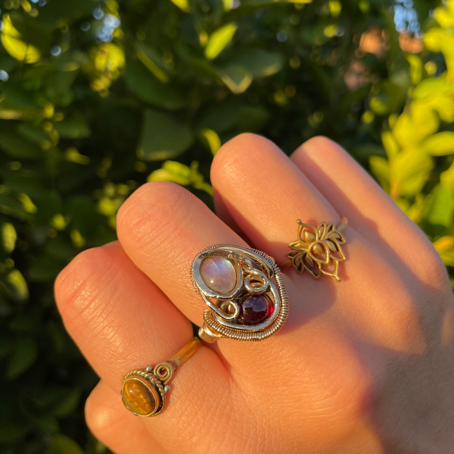Garnet x Moonstone “Fire & Ice” Size 8 Ring