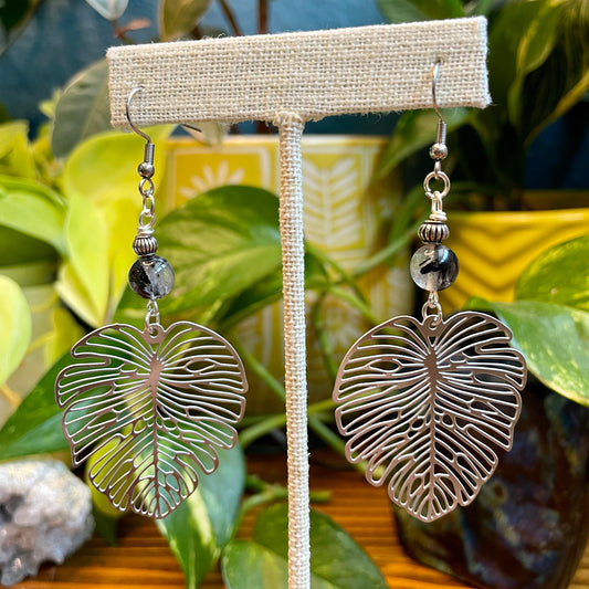 Tourmalinated Quartz Monstera Earrings