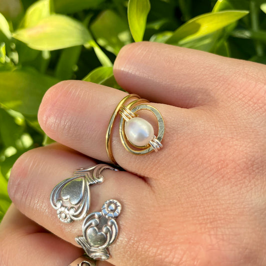 Freshwater Pearl Adjustable Brass Ring