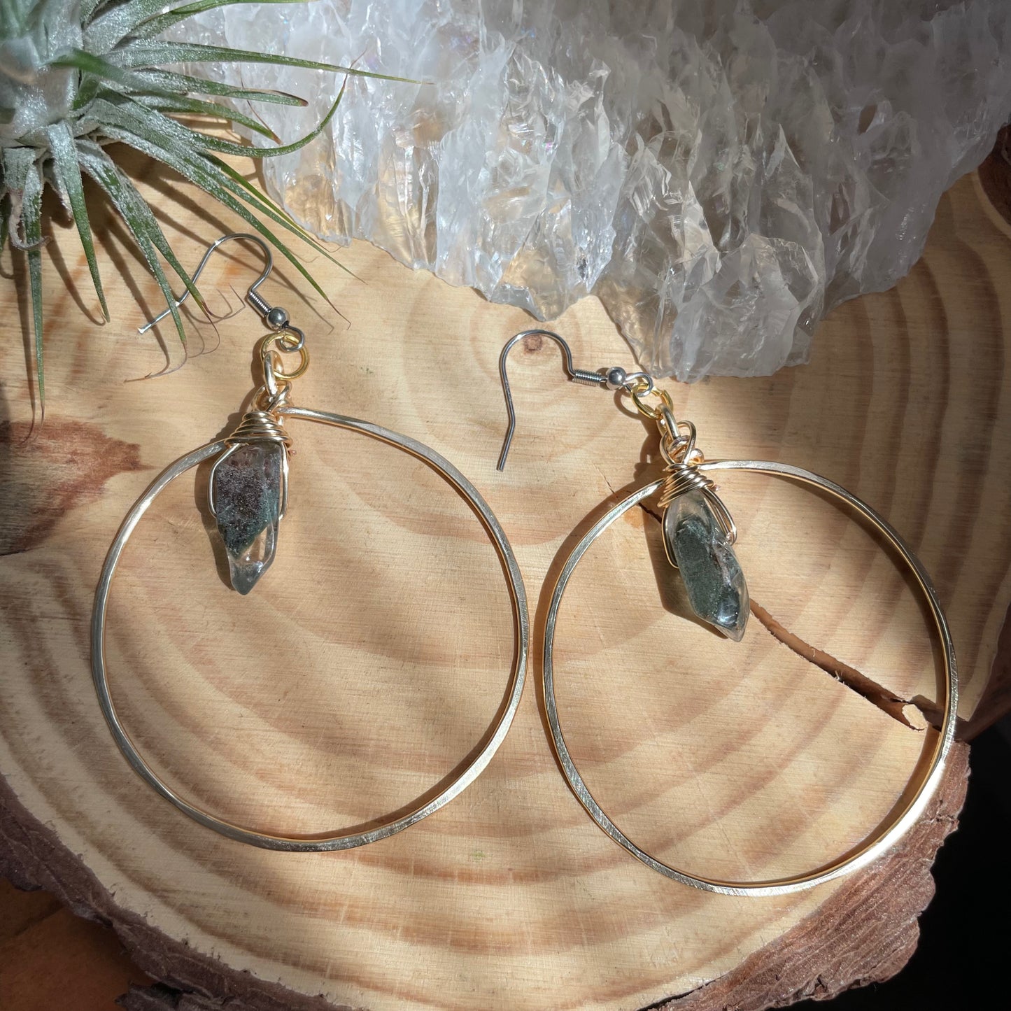 Garden Quartz Brass Hoops