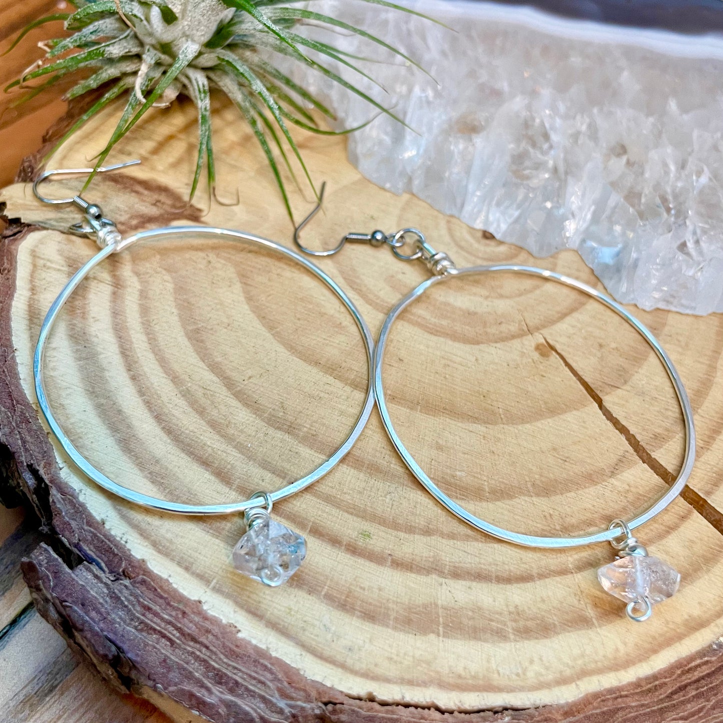 Herkimer Diamond Brass Hoops