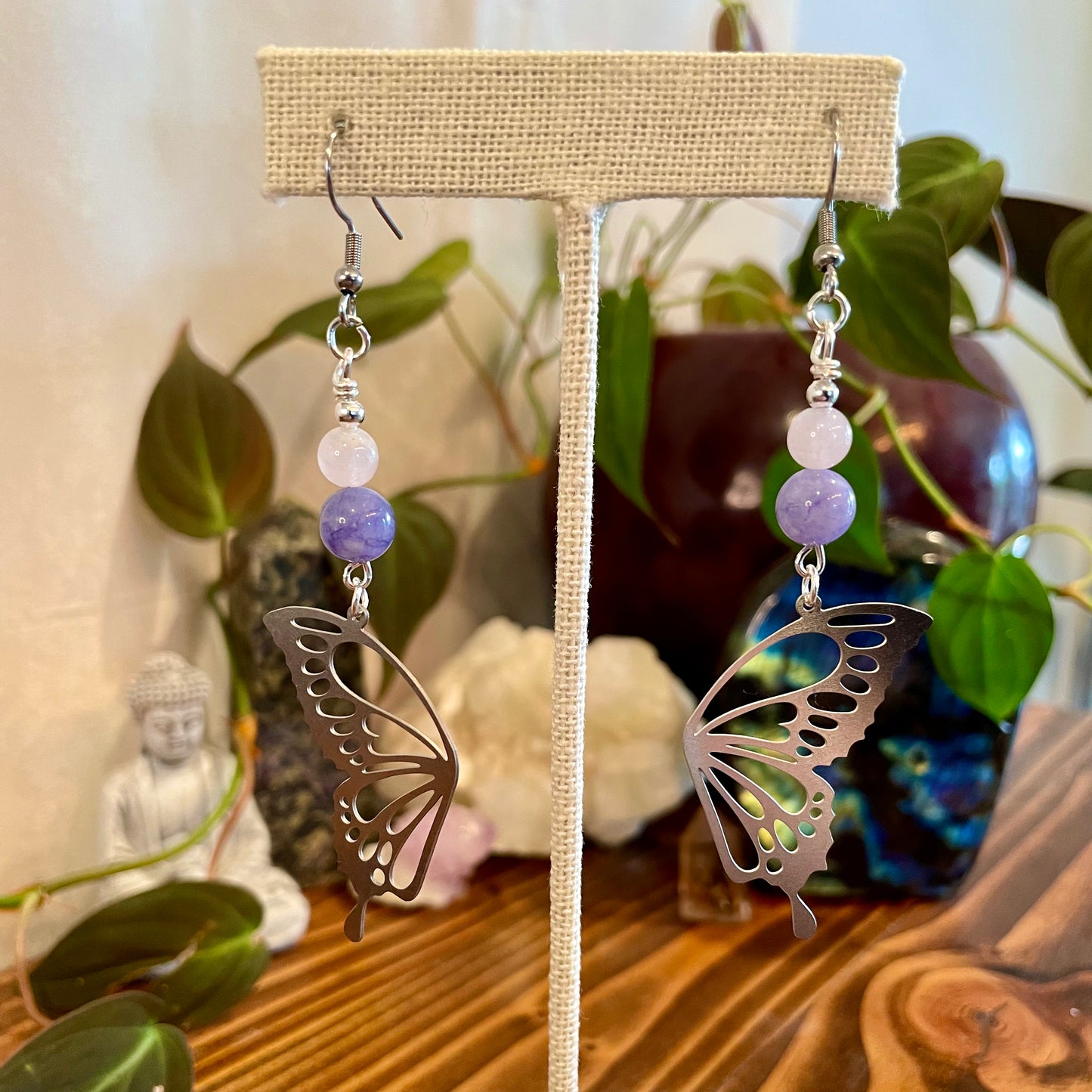 Tanzanite x Rose Quartz Butterfly Earrings
