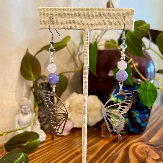 Tanzanite x Rose Quartz Butterfly Earrings