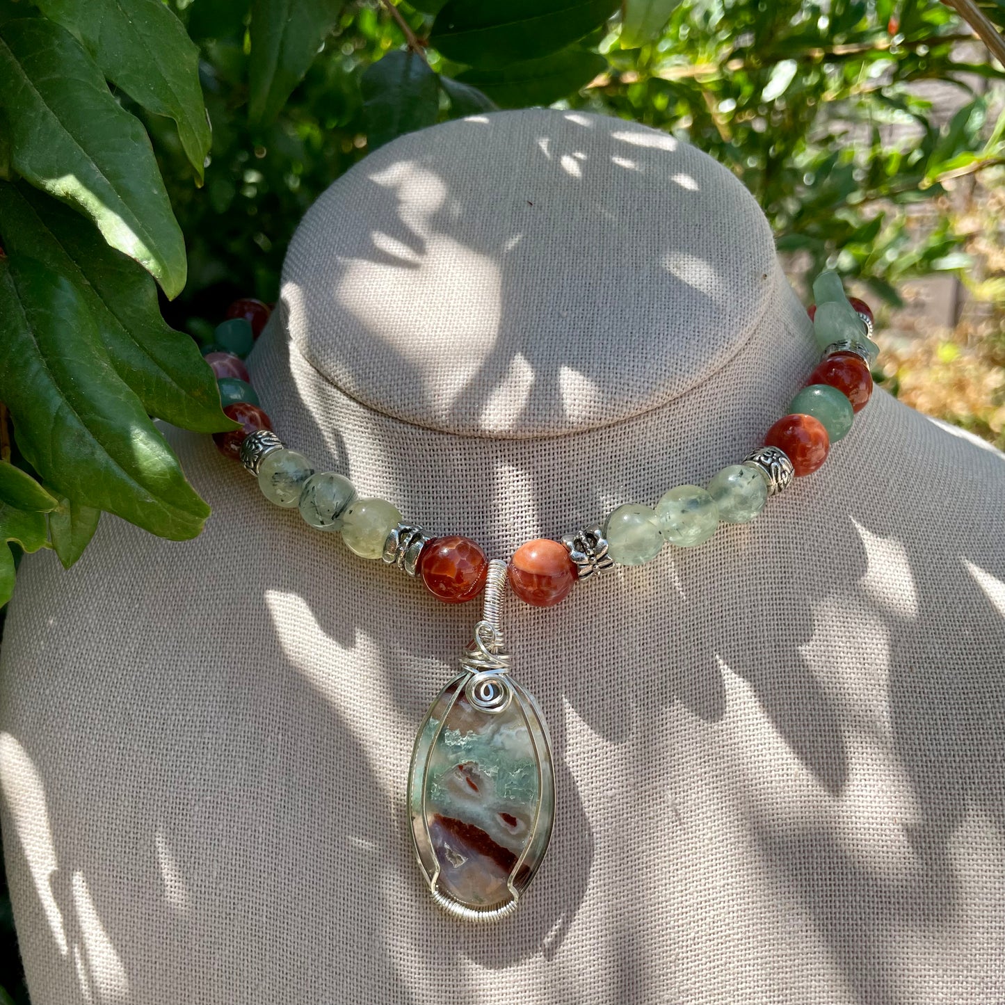 Chrysoprase Prehnite Aventurine Fire Agate Beaded Choker