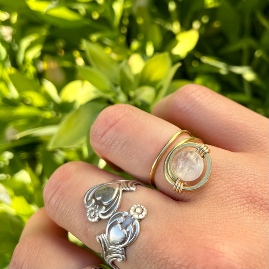 Moonstone Adjustable Brass Ring