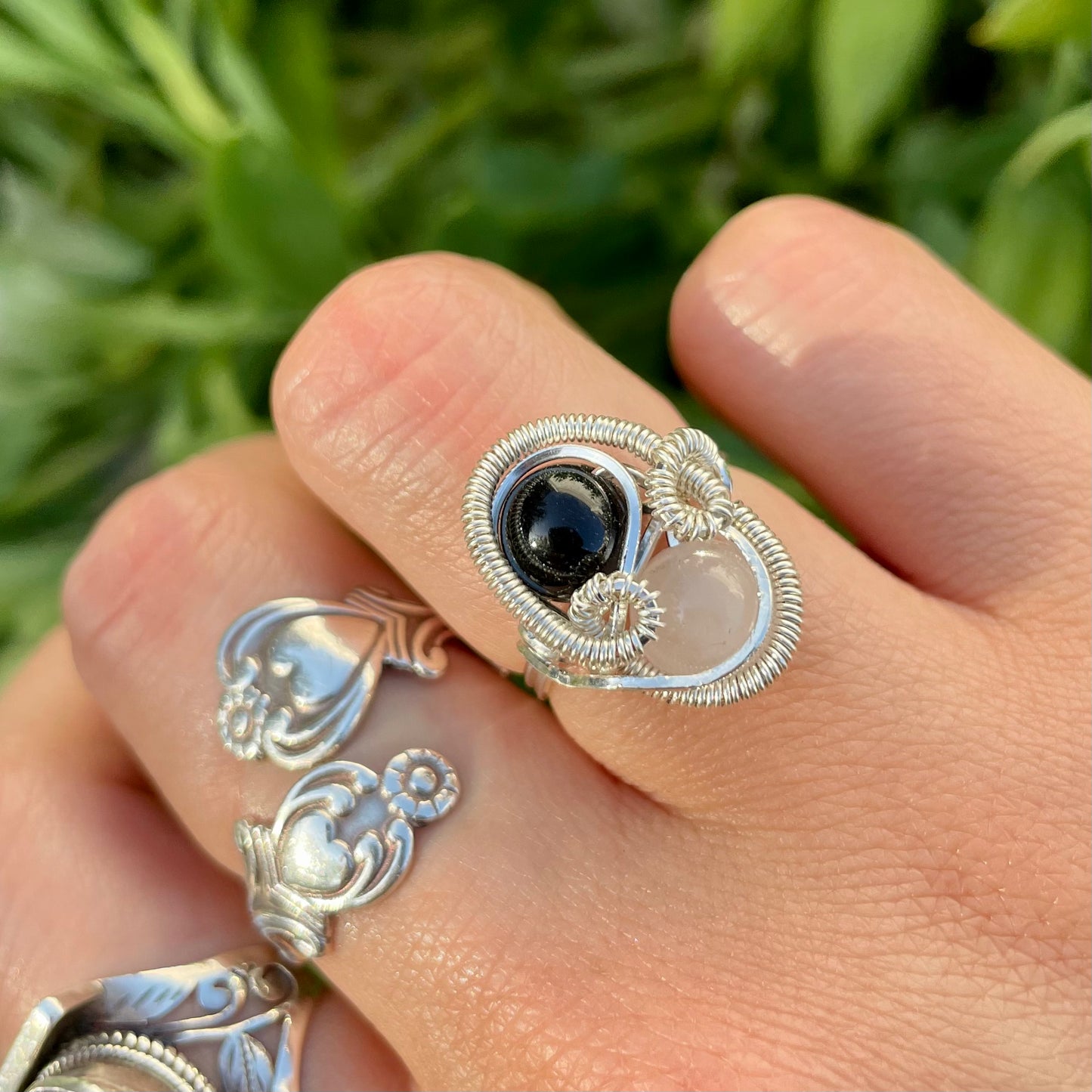 Moonstone x Onyx “Duality” Size 7 Ring