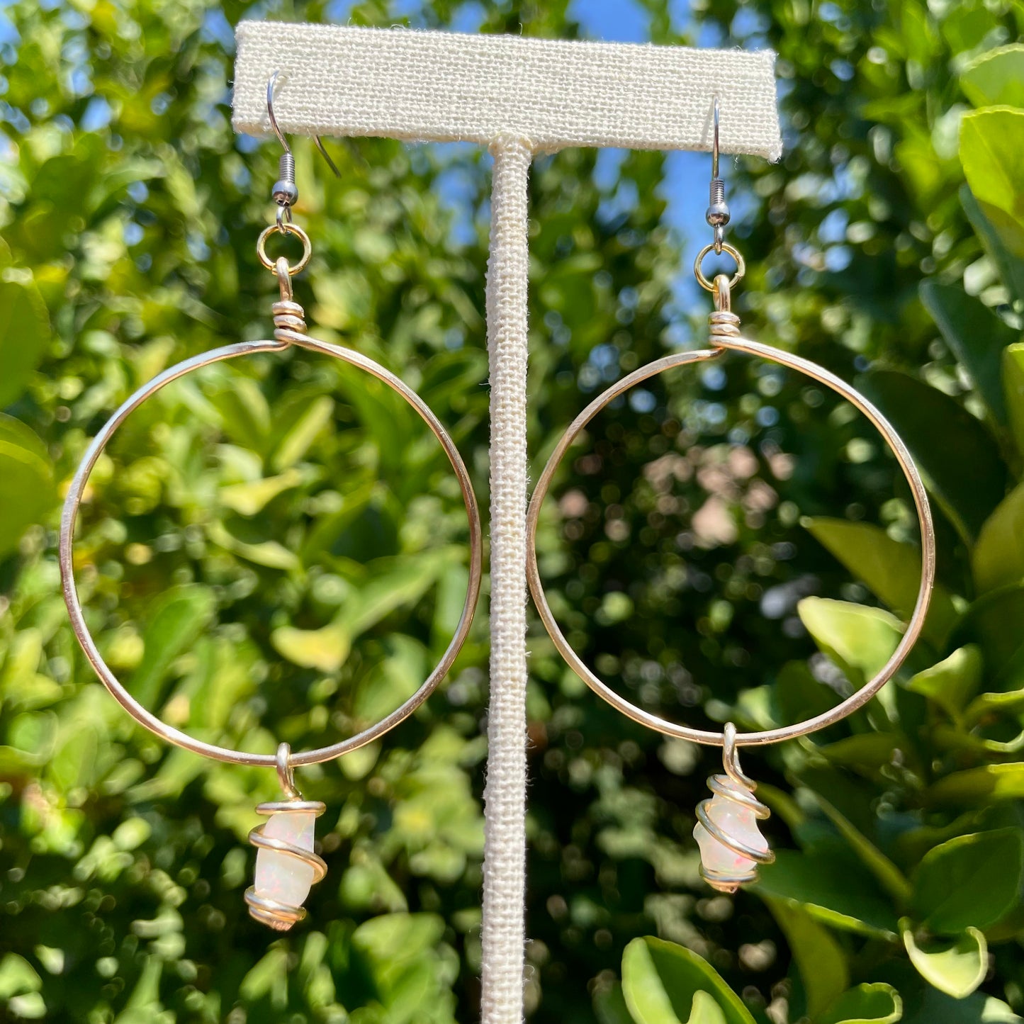 Ethiopian Opal Brass Hoops
