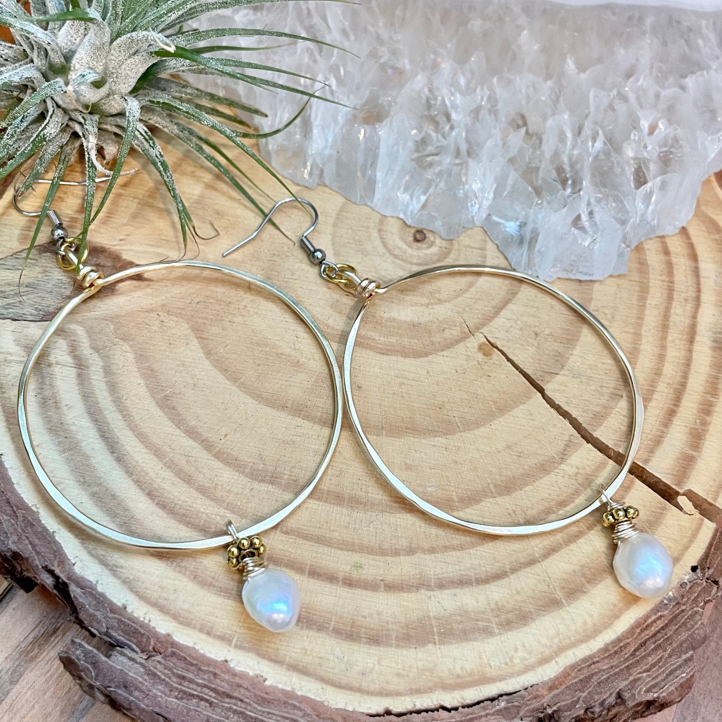 Freshwater Pearl Brass Hoops