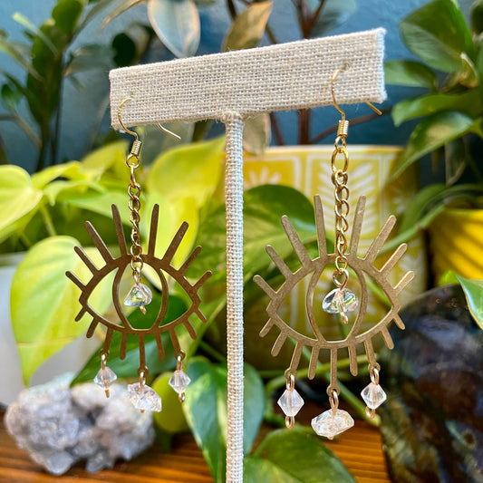Herkimer Diamond x Clear Quartz Evil Eye Earrings
