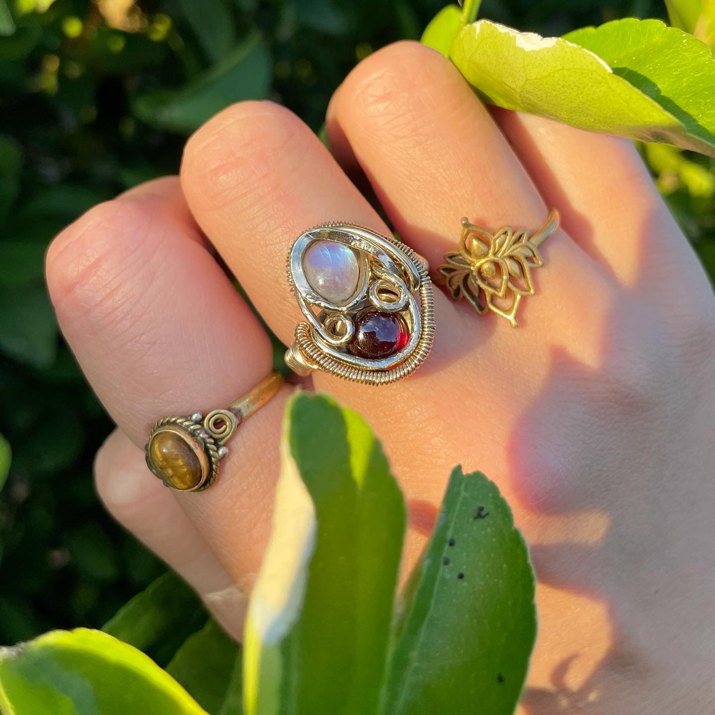 Garnet x Moonstone “Fire & Ice” Size 8 Ring