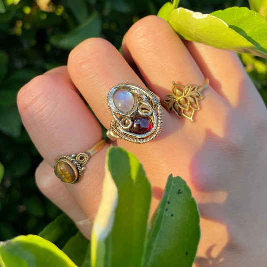Garnet x Moonstone “Fire & Ice” Size 8 Ring