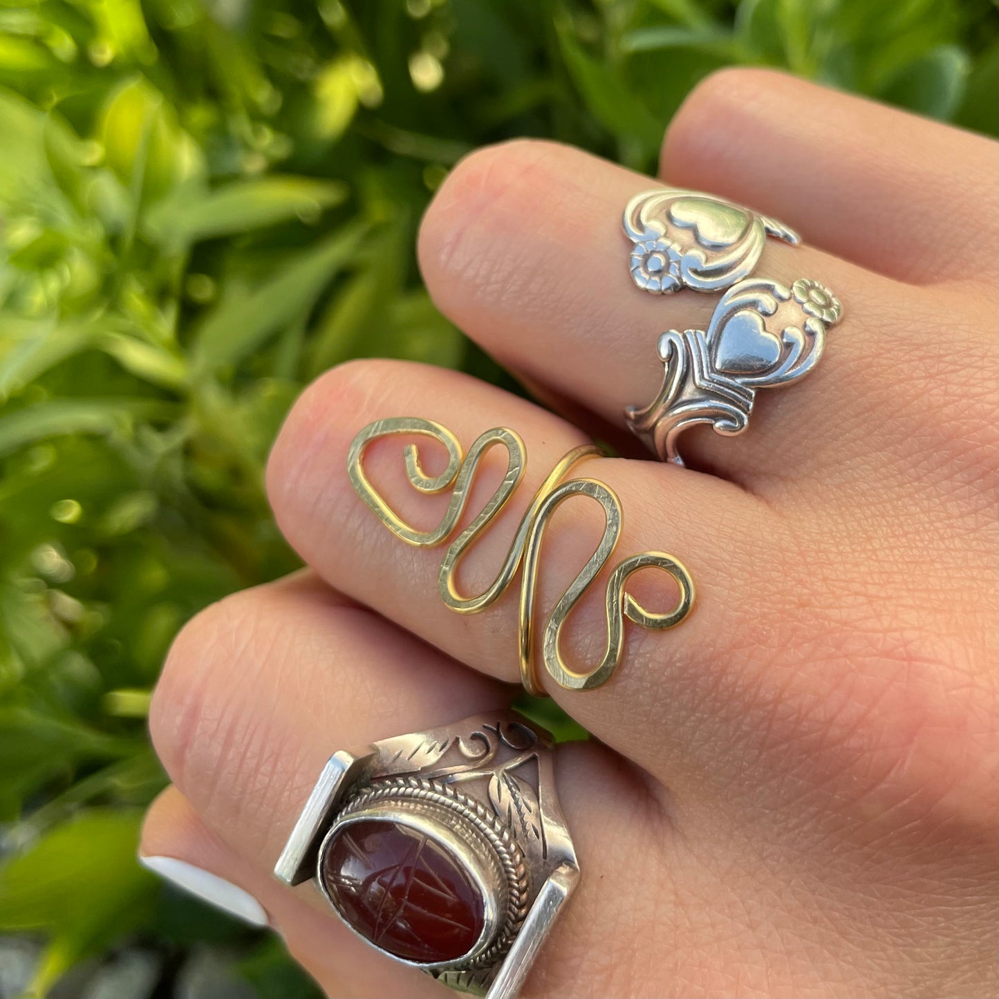 Abstract Snake Adjustable Brass Ring in