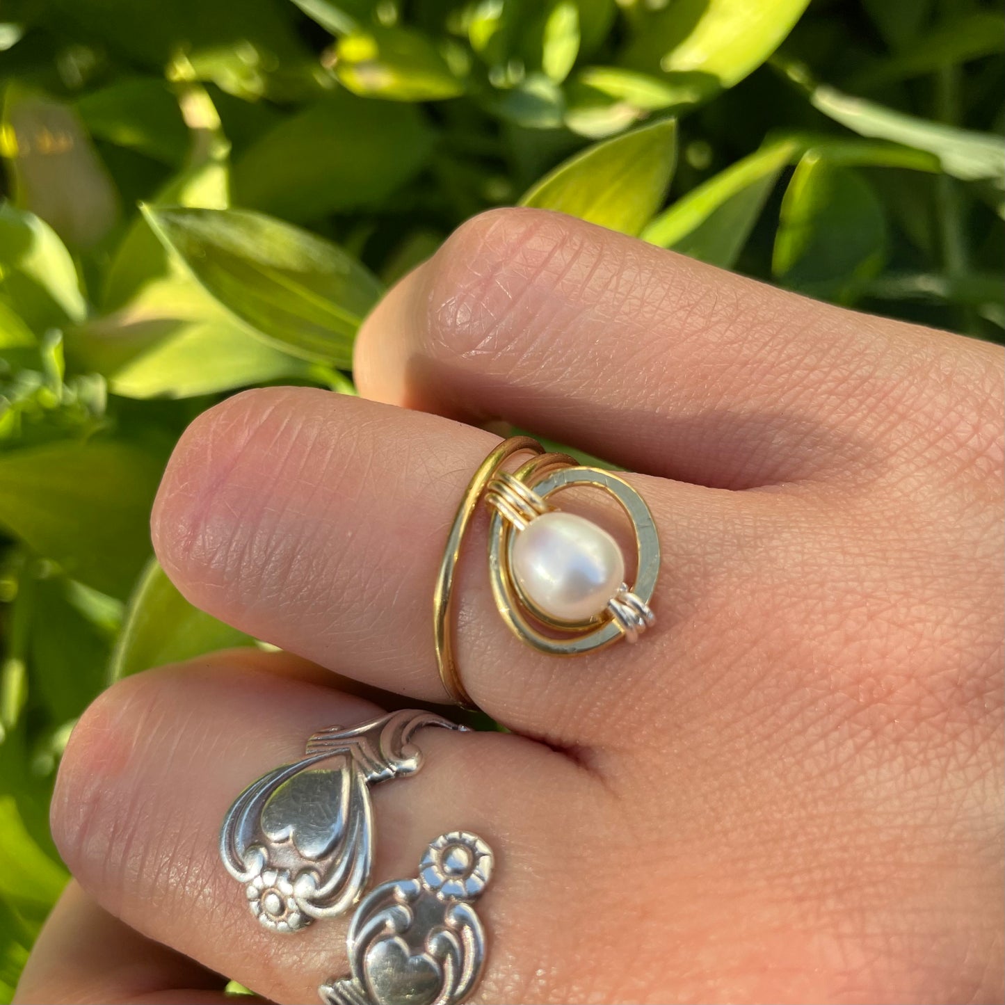 Freshwater Pearl Adjustable Brass Ring
