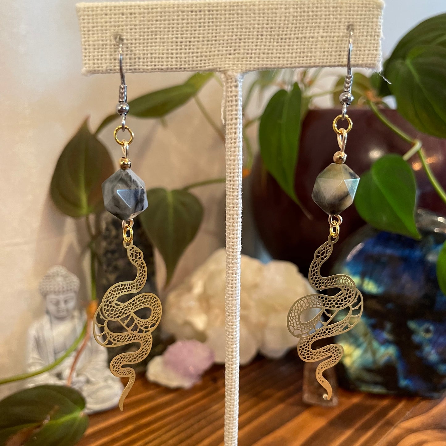 African Jade Snake Earrings