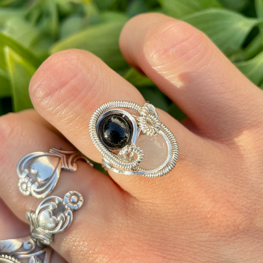 Moonstone x Onyx “Duality” Size 7 Ring