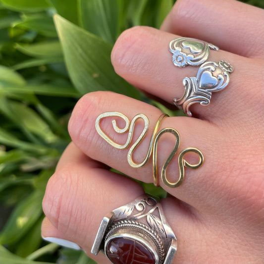 Abstract Snake Adjustable Brass Ring in