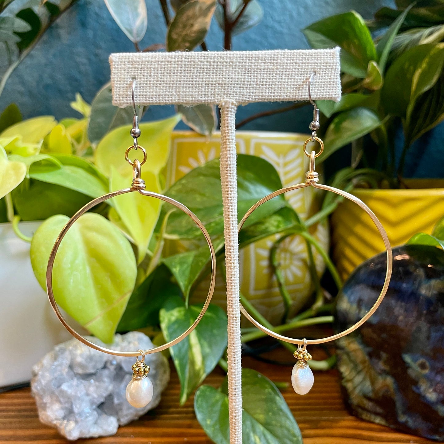 Freshwater Pearl Brass Hoops