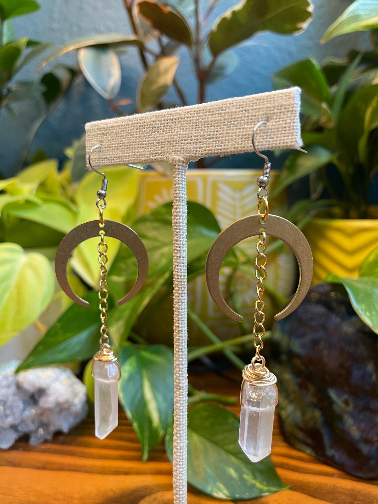 Clear Quartz Moon Earrings