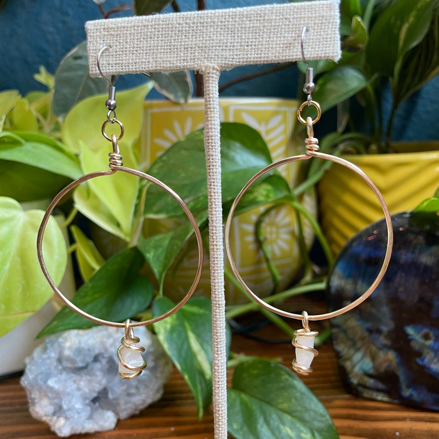Ethiopian Opal Brass Hoops