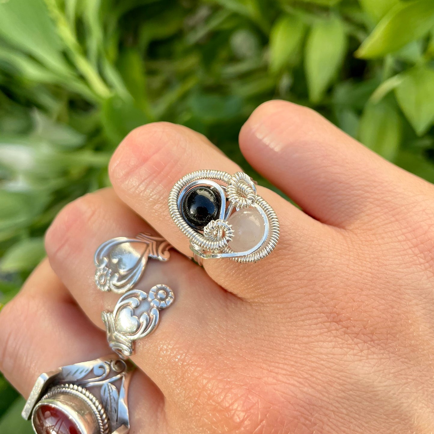 Moonstone x Onyx “Duality” Size 7 Ring