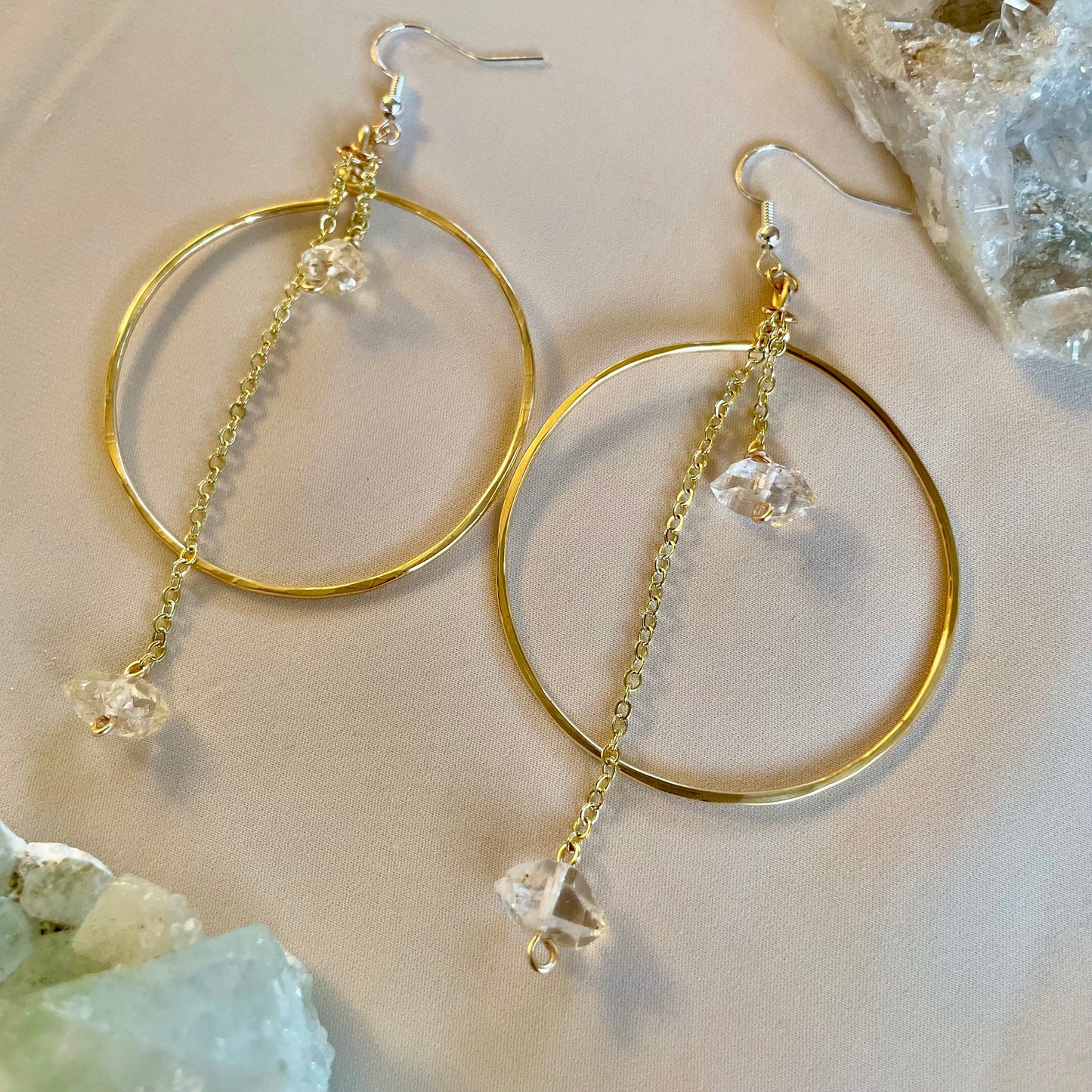 Herkimer Diamond Brass Hoops