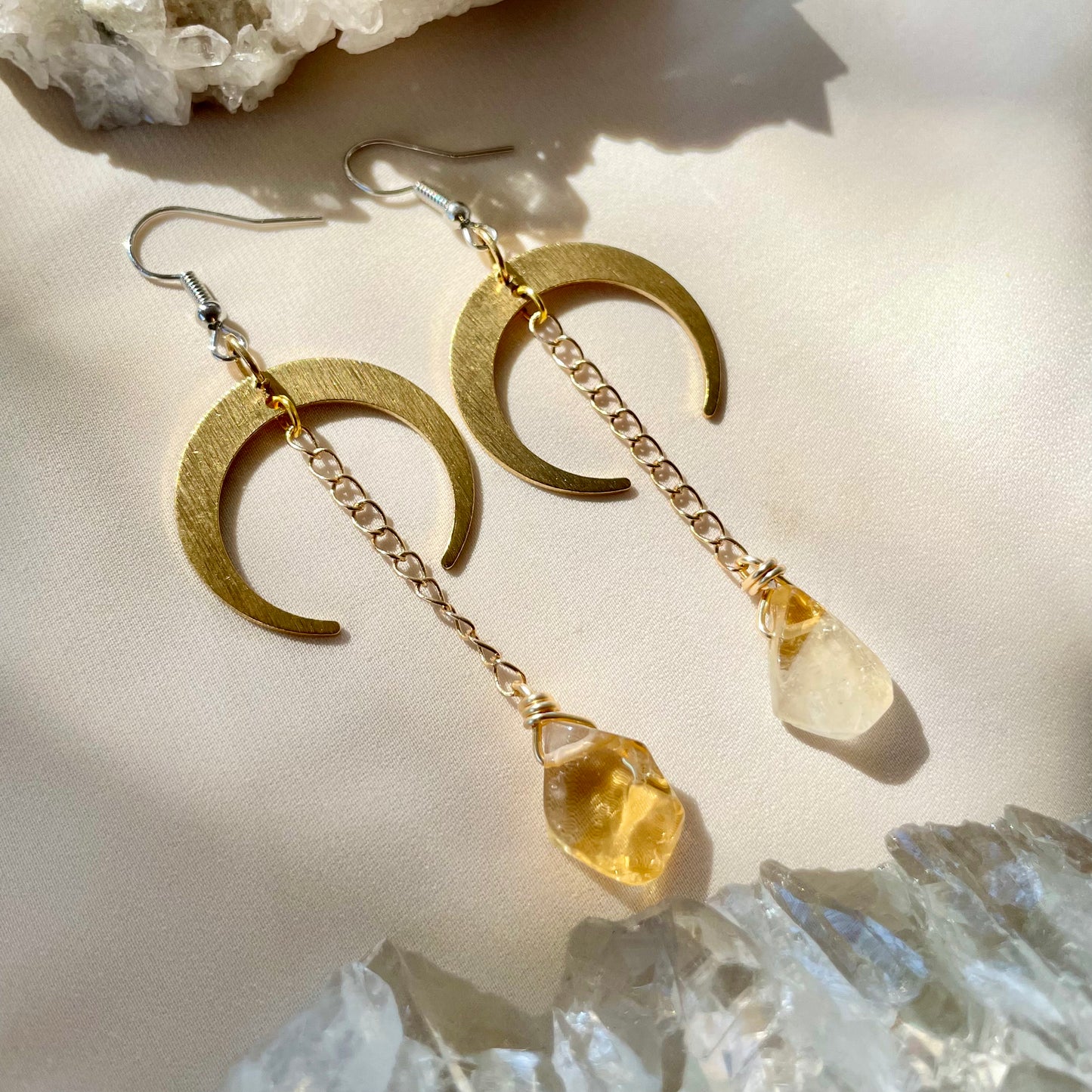 Citrine Moon Brass Earrings