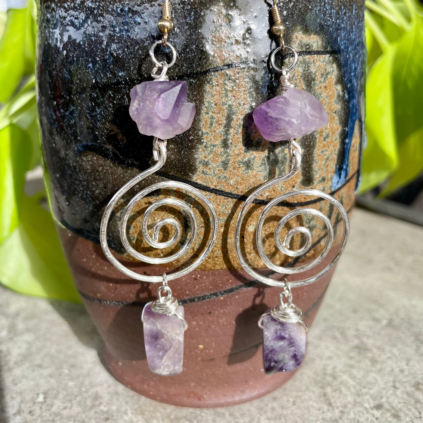 Amethyst Spiral Earrings