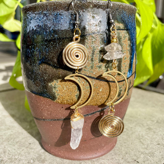 Herkimer Diamond x Clear Quartz Abstract Earringsi