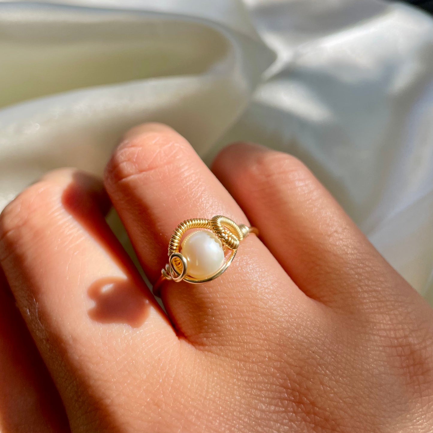 Freshwater Pearl Adjustable Brass Ring